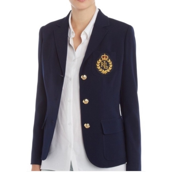 Vintage Lauren Ralph Lauren Crown Crest Sailor Wool Blazer Navy Blue & Gold 4P - Picture 2 of 14